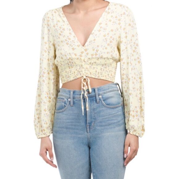 NWOT LOVE TREE Smocked Waist Printed Long Sleeve Top - Picture 1 of 9